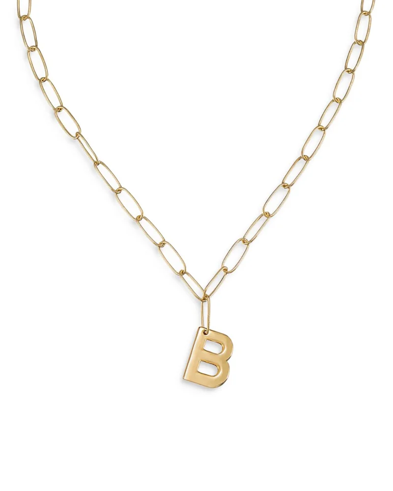 Paperclip Link Chain Initial Pendant Necklace in 18K Gold Plated, 18 in.