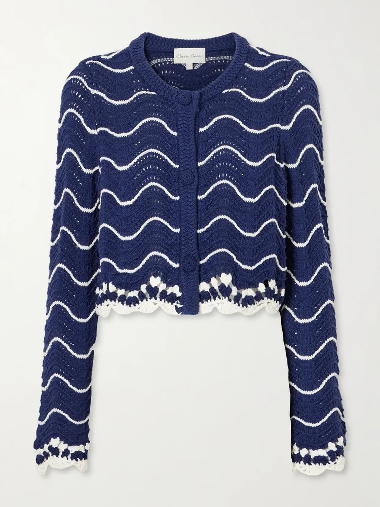 Louise Scalloped Striped Cotton Knit Cardigan