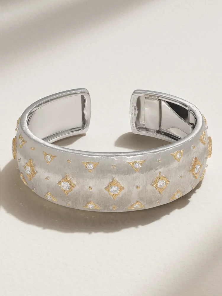 18-karat white and yellow gold diamond cuff