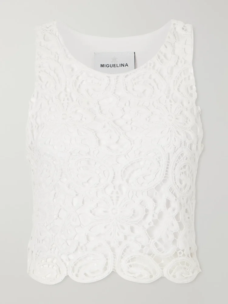 Rosi cropped guipure lace-trimmed cotton-jersey top