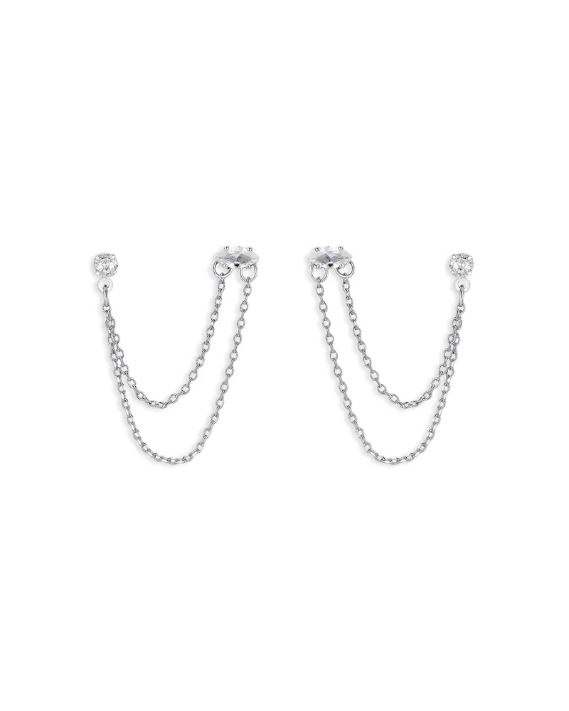 Chain & Crystal Double Piercing Earrings