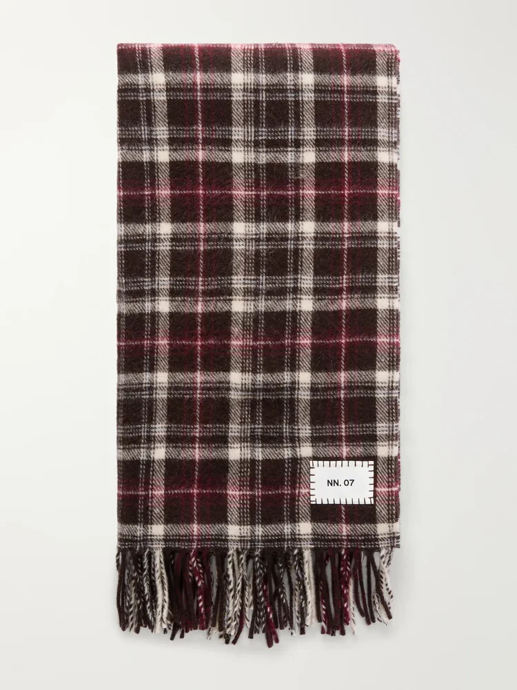 Fringed Checked Wool Scarf