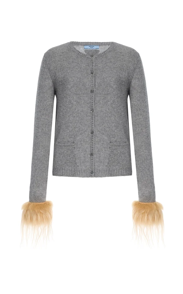 Shearling-Trimmed Wool Cardigan