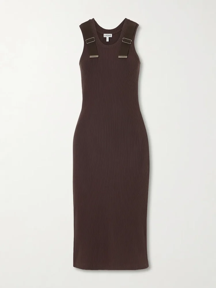 embellished ribbed stretch cotton midi dress