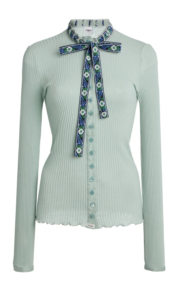 Tie-Front Fitted Cotton-Silk Cardigan