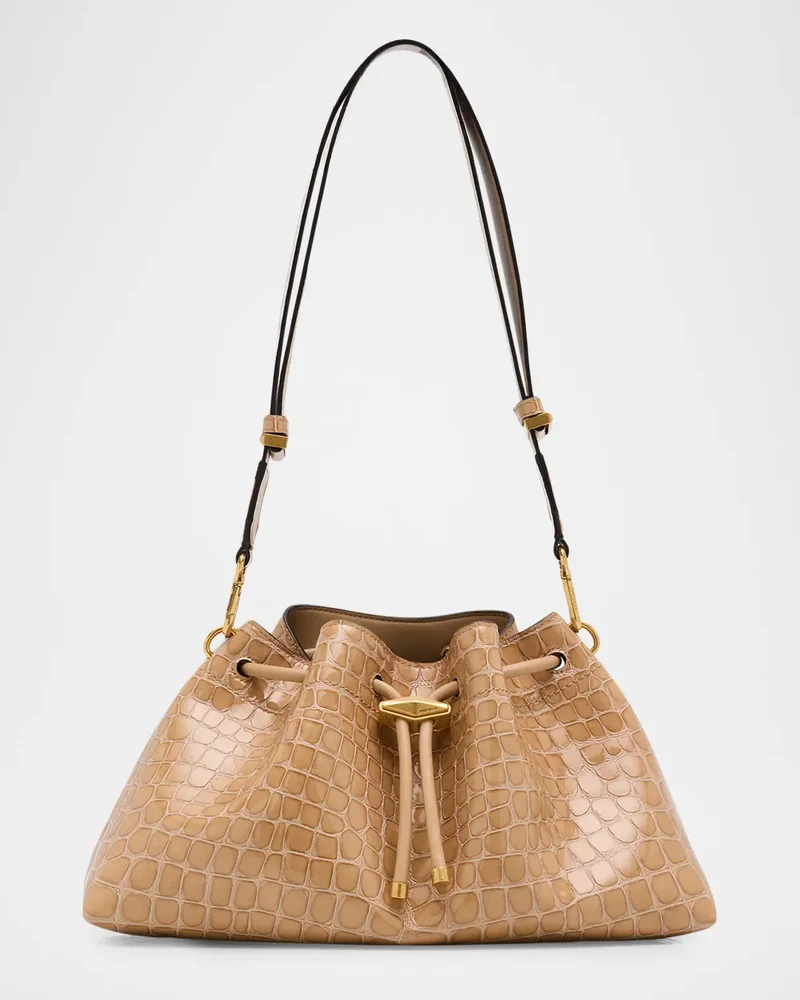 Bon Bon Croc-Embossed Leather East-West Bucket Bag