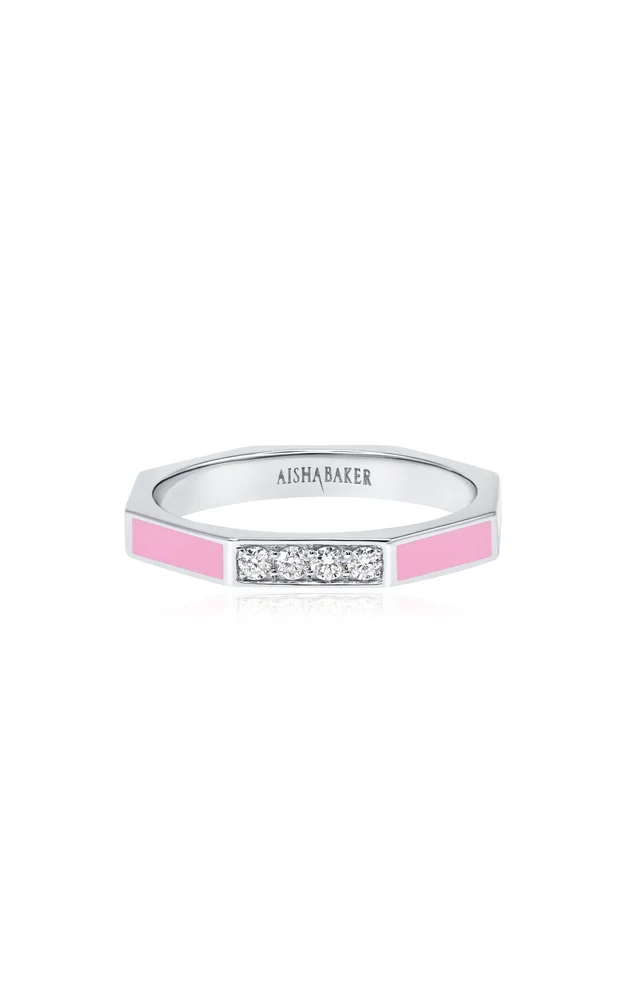 Fingers Crossed Pink White 18K White Gold Diamond And Enamel Ring