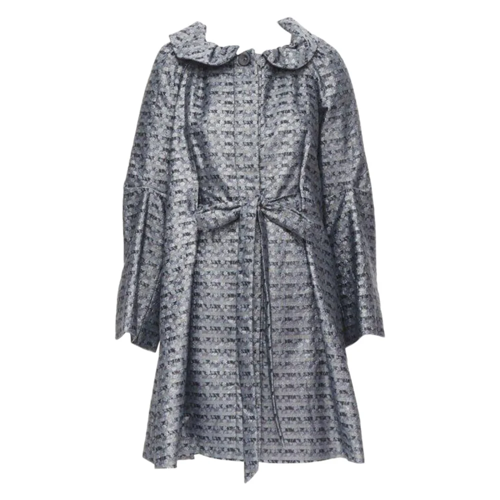 Marc Jacobs metallic blue floral jacquard belted front flared opera coat XS