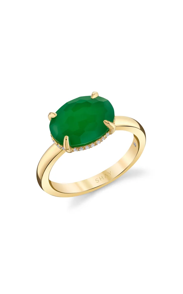 18K Yellow Gold Green Garnet And Diamond Ring