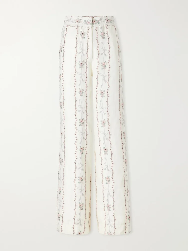 tota navegante floral embroidered linen wide leg pants
