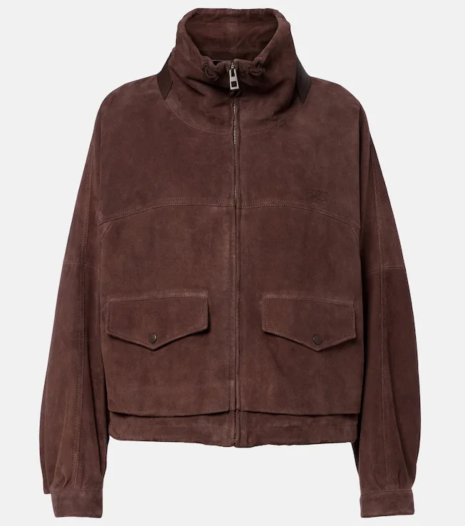 Leather-trimmed suede jacket