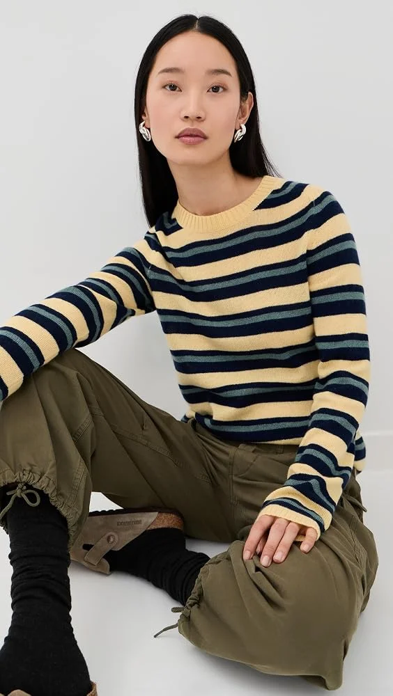 Laurel Stripe Crew Cashmere Pullover