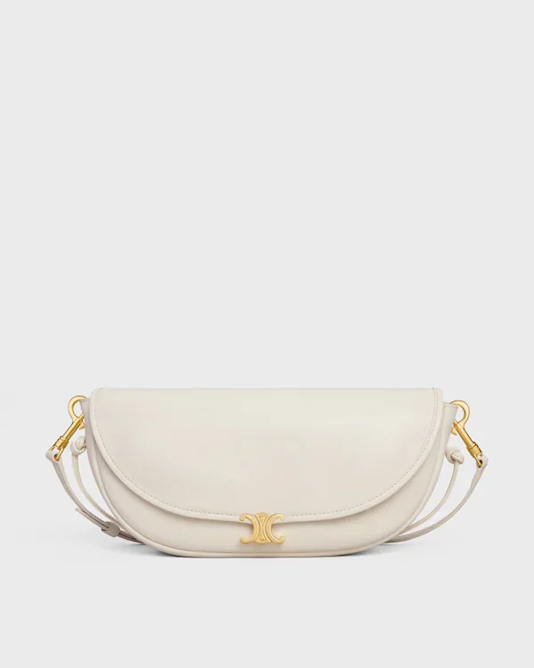 Soft Triomphe Little Halfmoon in Shiny Lambskin - White Cotton