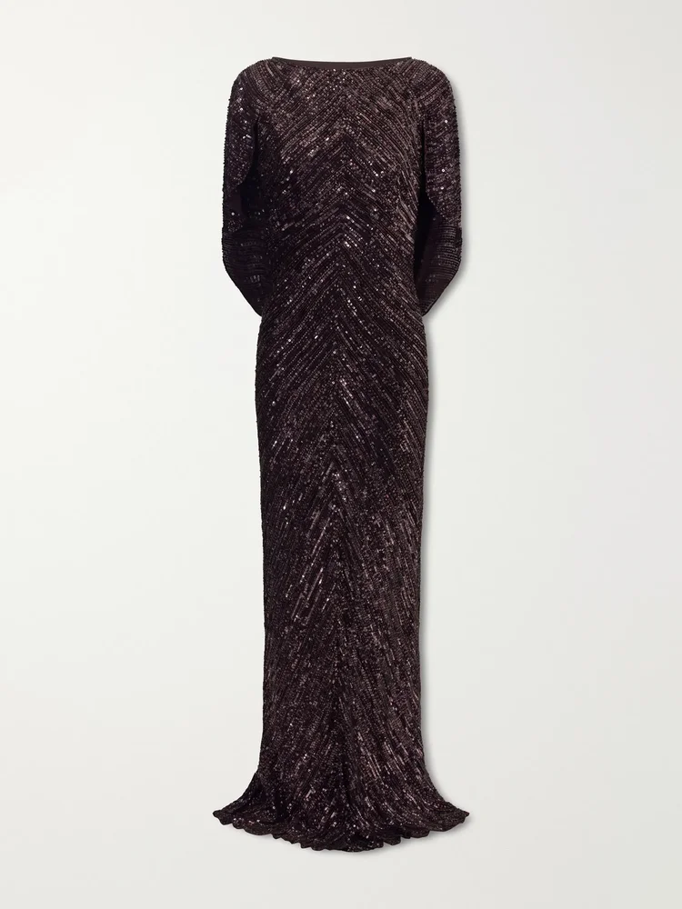 Sakari cape-effect embellished tulle gown