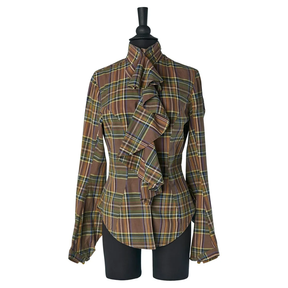 Cotton shirt with check pattern and ruffles jabot Vivienne Westwood Red Label