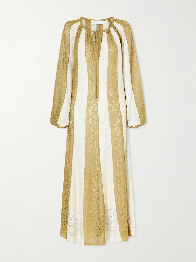 mahon splice striped mesh midi dress