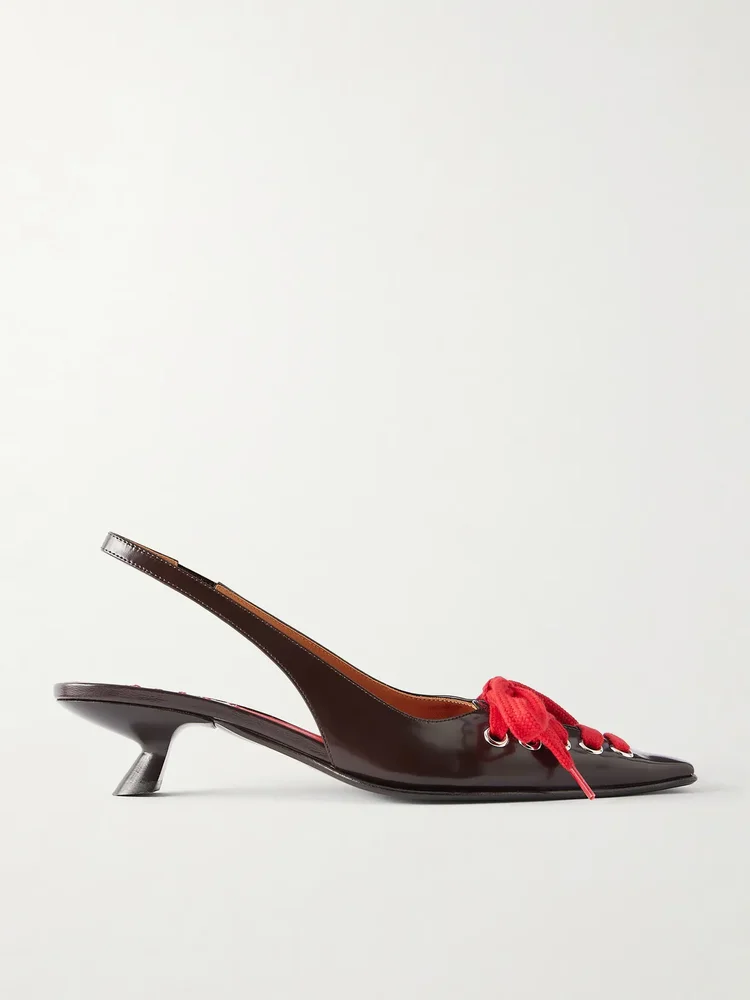 Kat lace-up leather slingback pumps