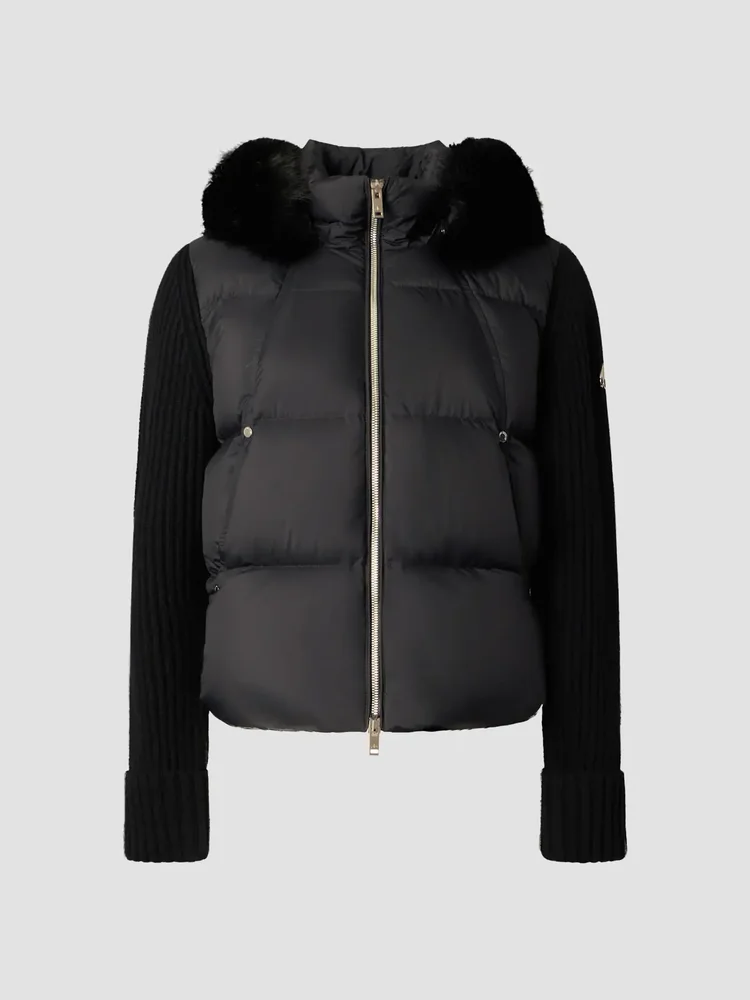 Mixed-Media Faux Fur-Trim Hooded Down Jacket