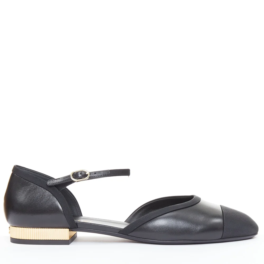 Pre-Owned Leather Grosgrain Mary Jane Flats