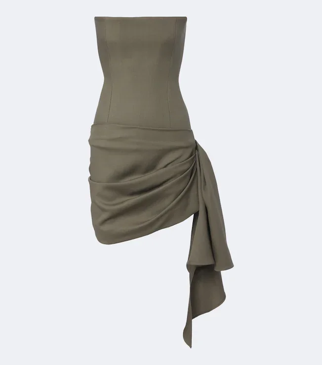Draped virgin wool bustier dress