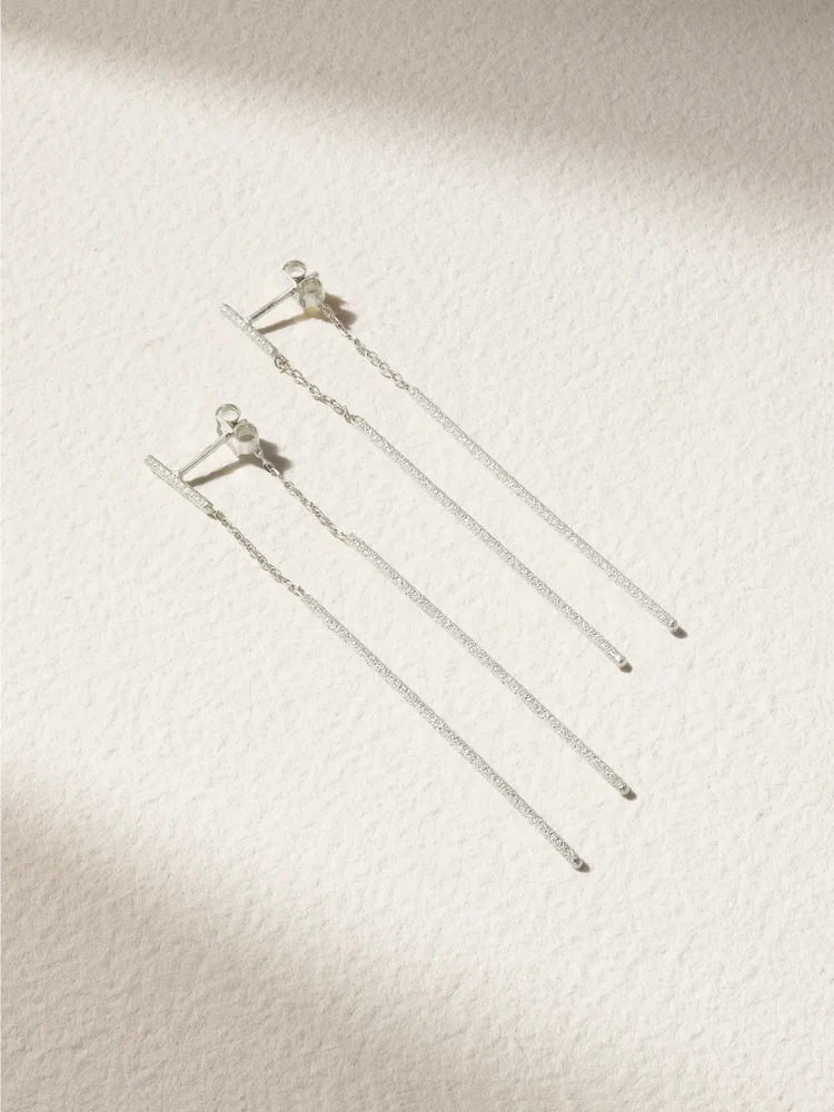 Florentine Finish Double Magic Wand 18-karat white gold earrings