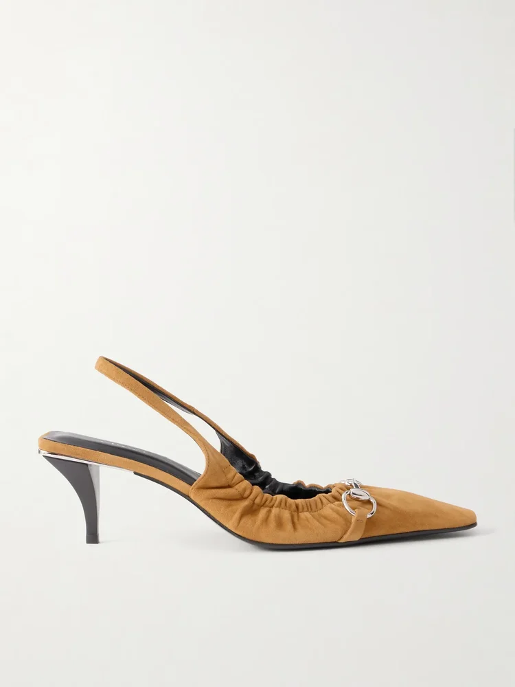 Vittoria 55 horsebit-embellished suede slingback pumps