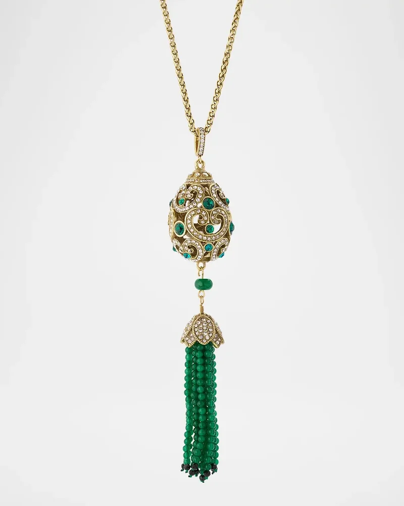 18K Gold-Plated, Bead and Crystal Egg Pendant Necklace