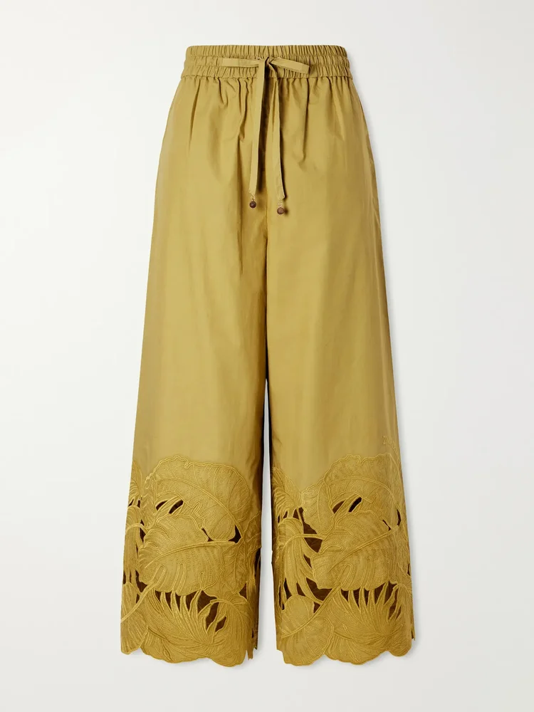 mahon embroidered cotton wide leg pants
