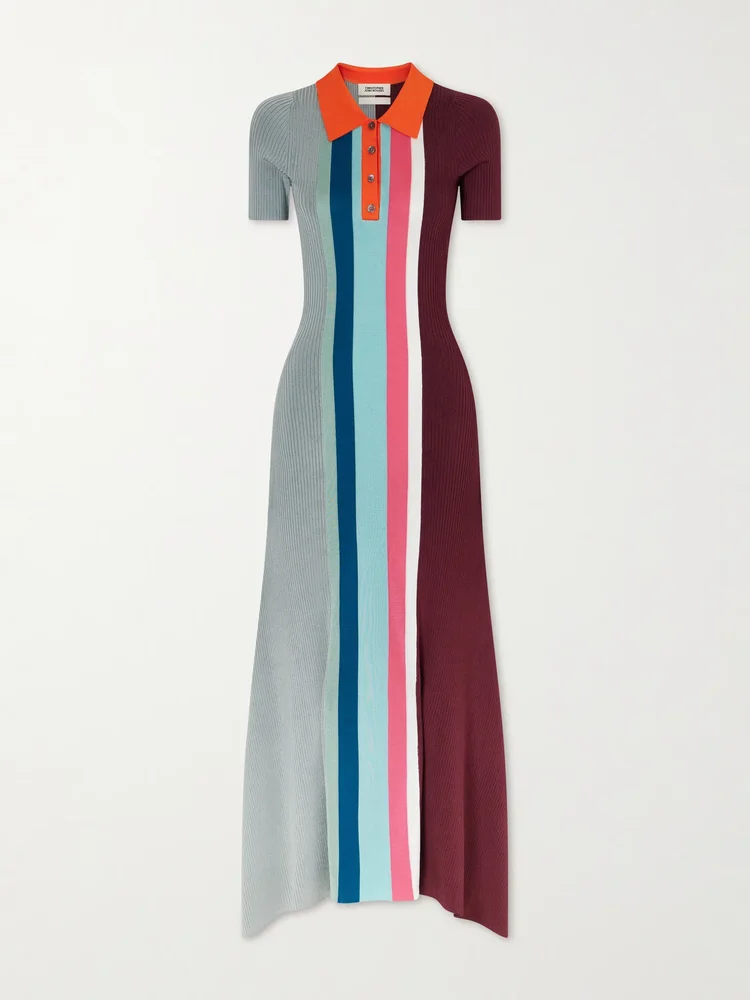 Striped crochet-knit jersey maxi dress