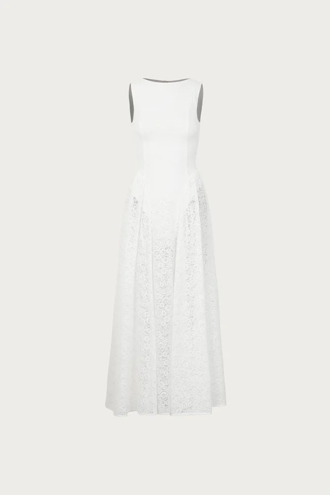 French Lace Midi Dress (White)