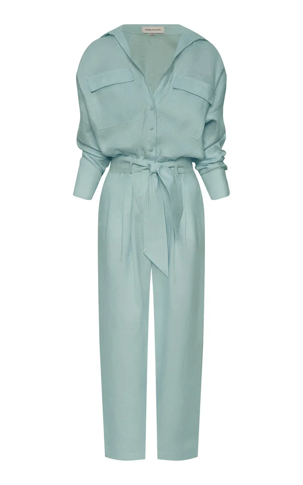 Lo Natural Linen Straight-Leg Jumpsuit