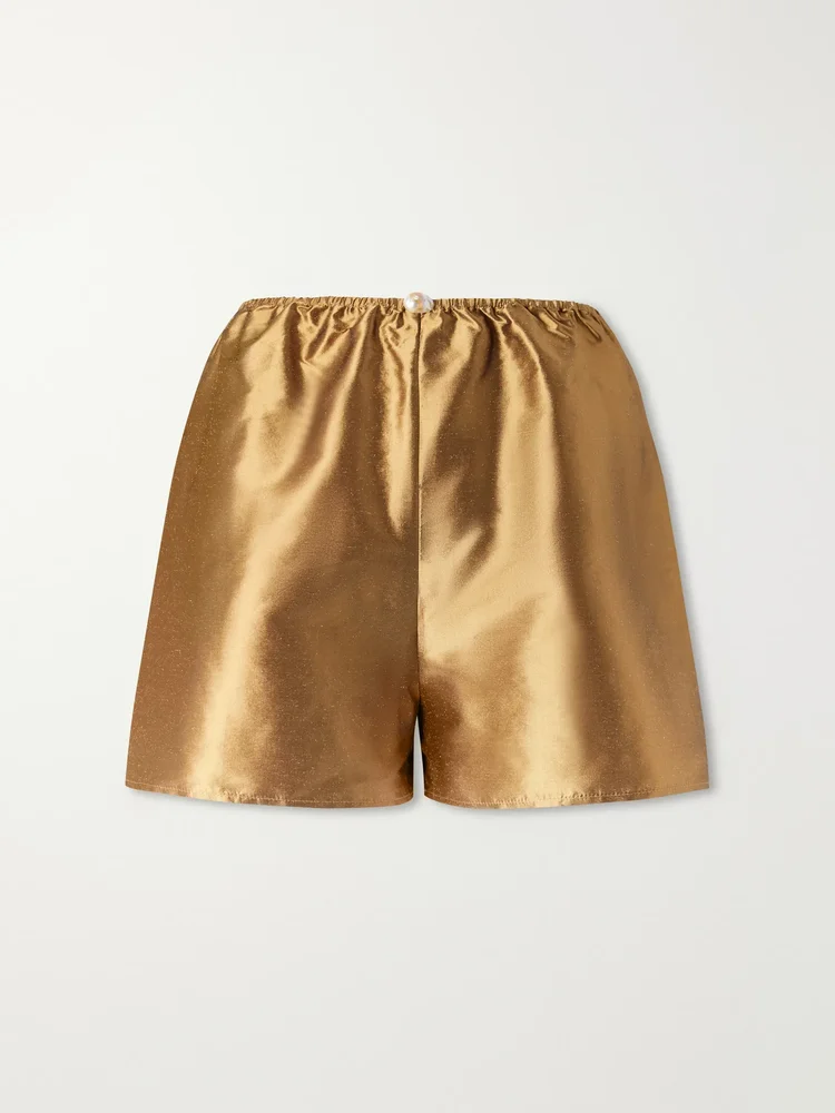 Playa pearl-embellished silk-shantung shorts