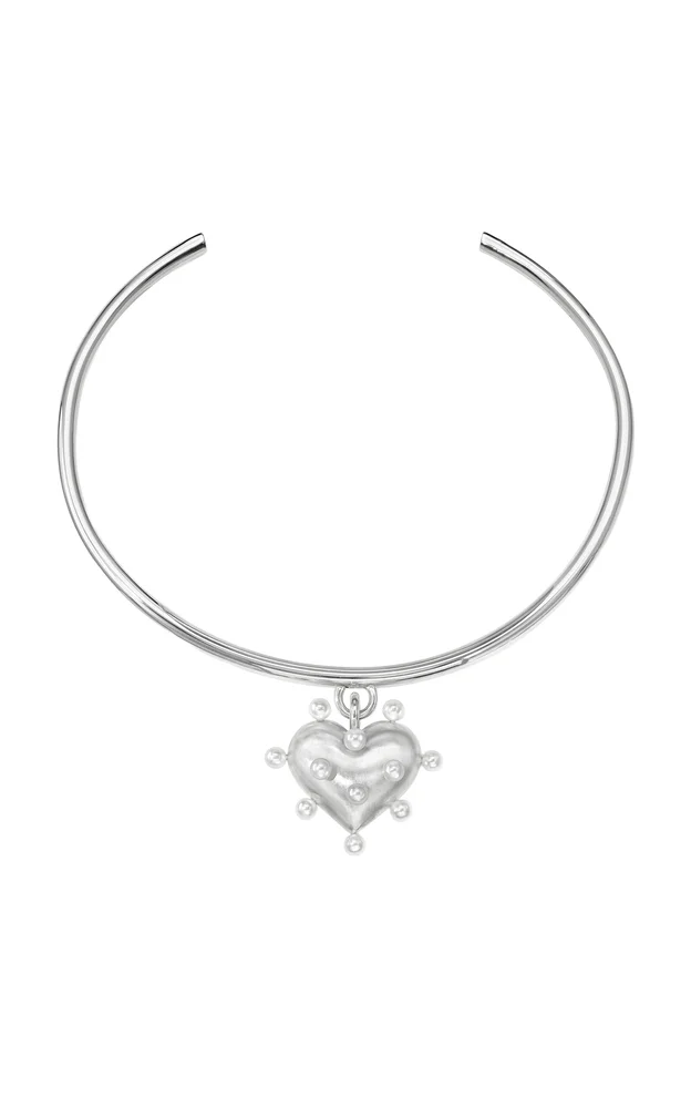 Pin Cushion Heart Collar Sterling Silver Pearl Necklace