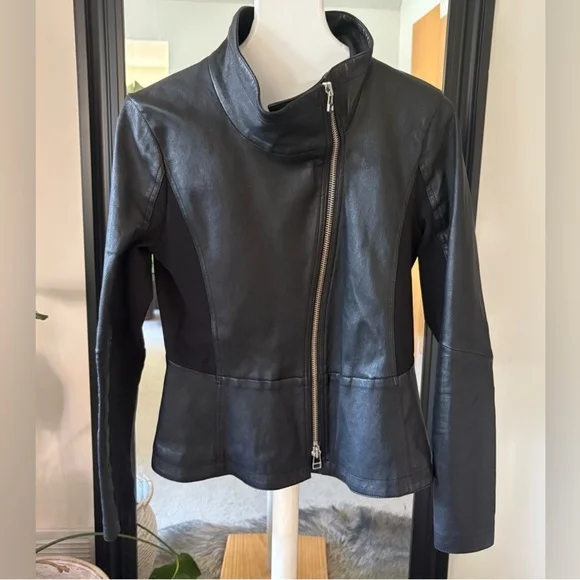 Asymmetric-Zip Leather Jacket