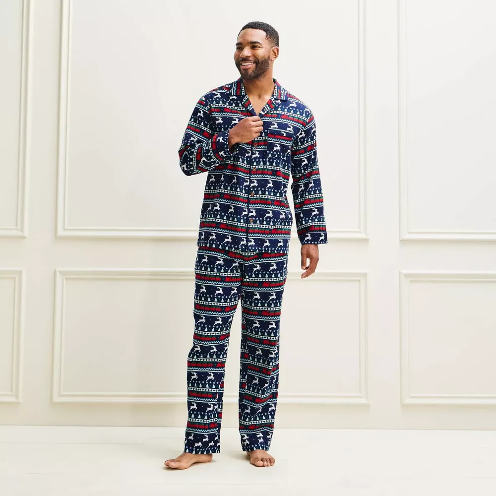 Men's Holiday Reindeer Fair Isle Flannel Matching Family Pajama Set