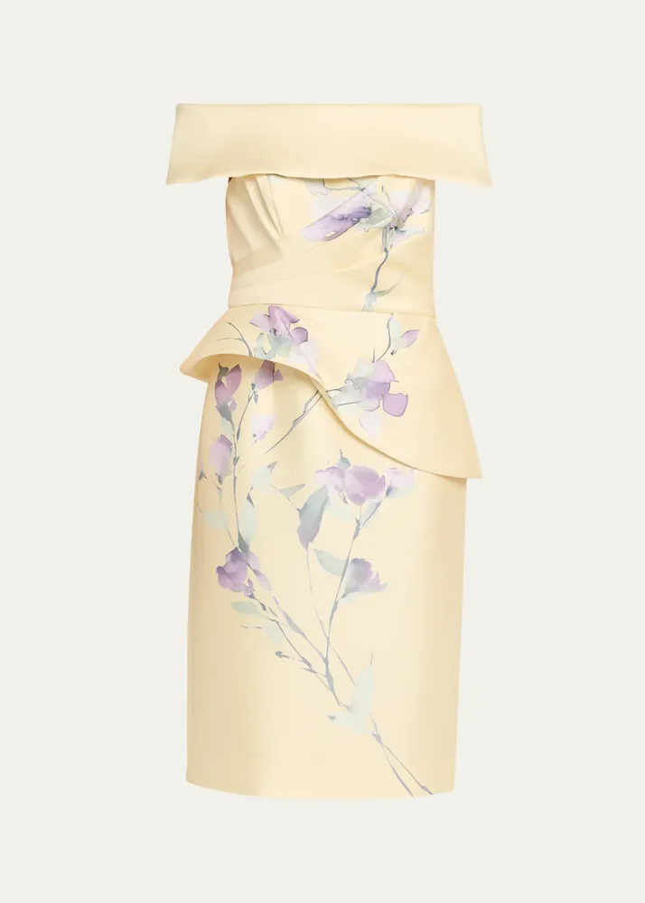 Off-Shoulder Peplum Mikado Midi Dress