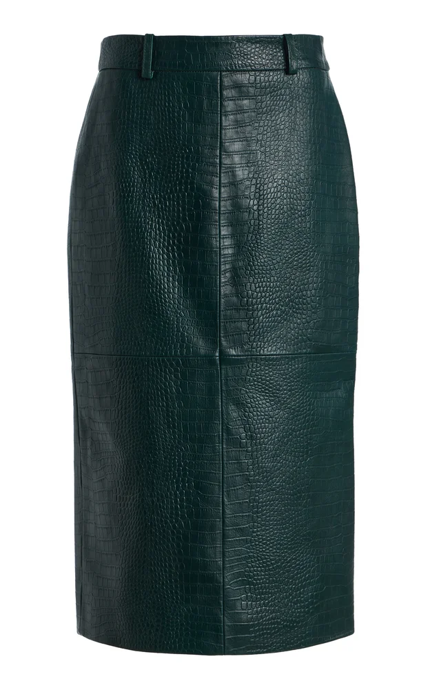 Taney Croc-Embossed Leather Midi Skirt