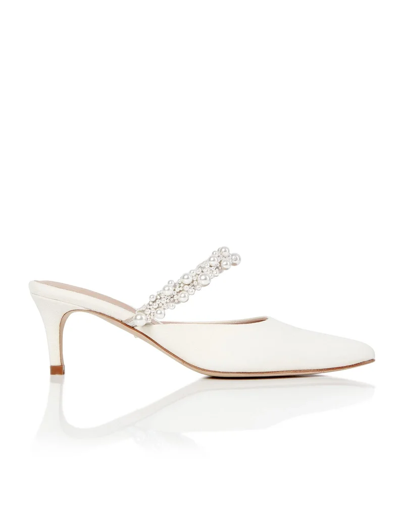 Honor Pearl Ivory Suede Kitten Heel Mule