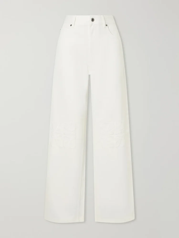 Anagram-embroidered mid-rise wide-leg jeans
