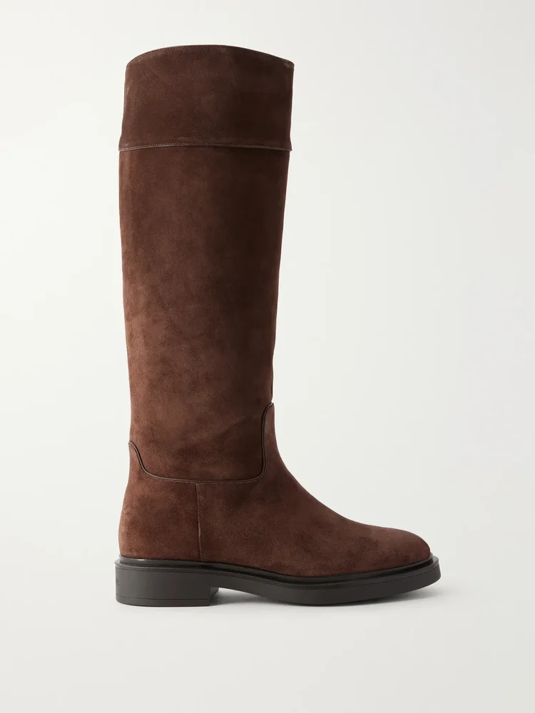 Ride 30 paneled leather-trimmed suede knee boots
