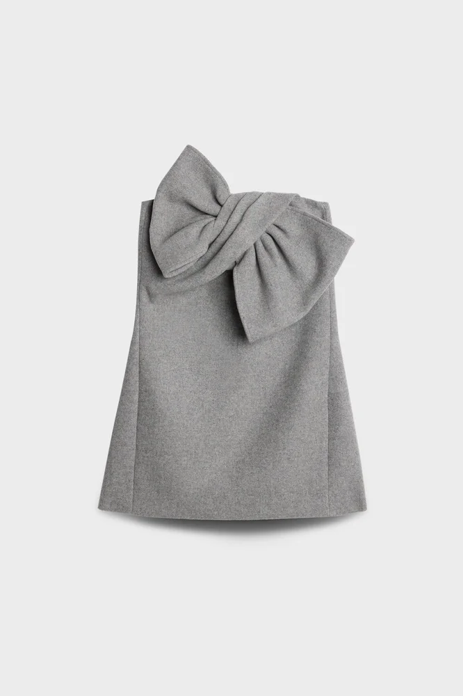 Bow Mini Dress in Wool Blend Slate