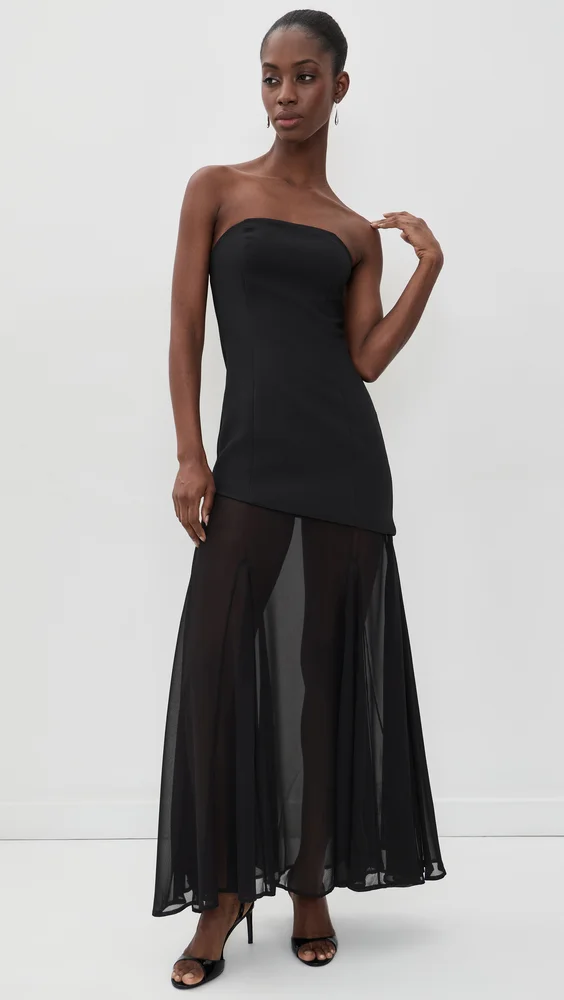 Strapless Combined Godet Dress