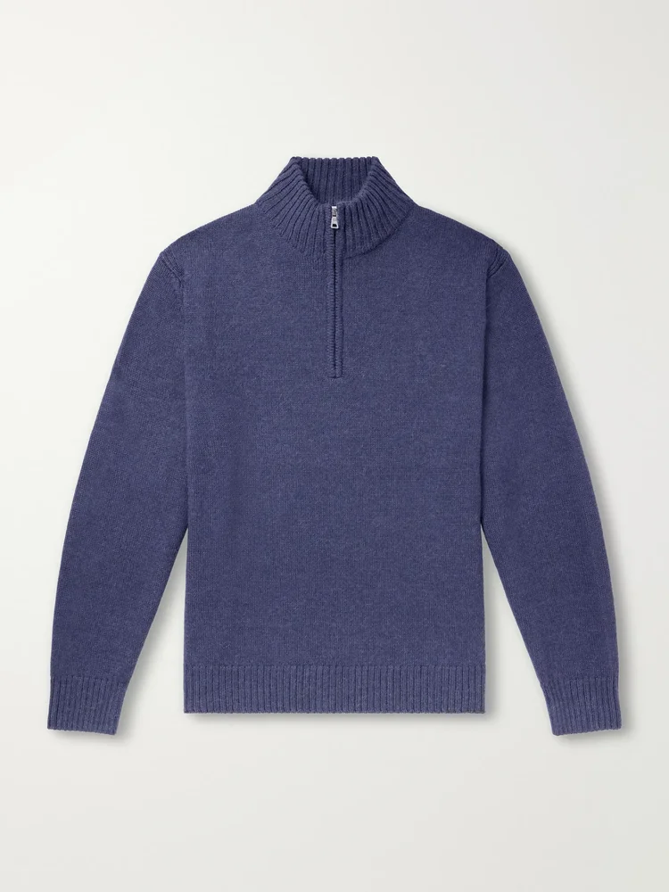 Rib-Trimmed Alpaca Half-Zip Sweater
