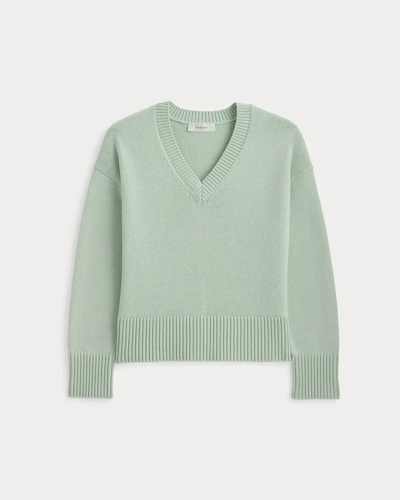 Boxy V-Neck Sweater in Everyday Cotton | Lily Green