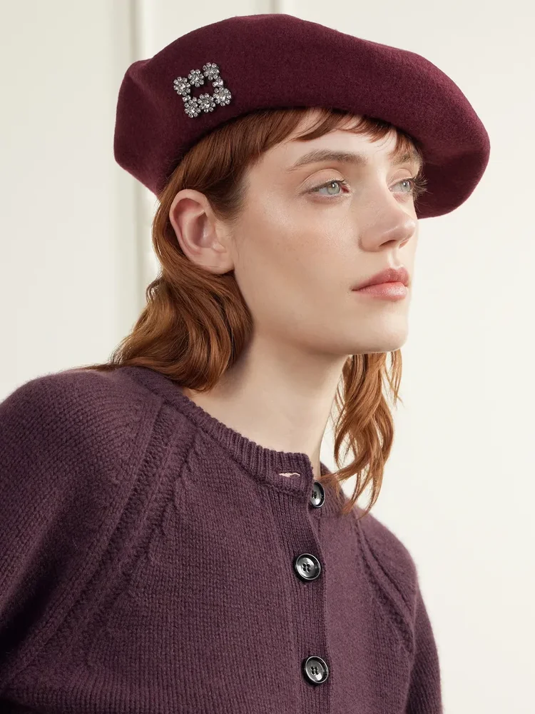 Crystal-embellished wool beret
