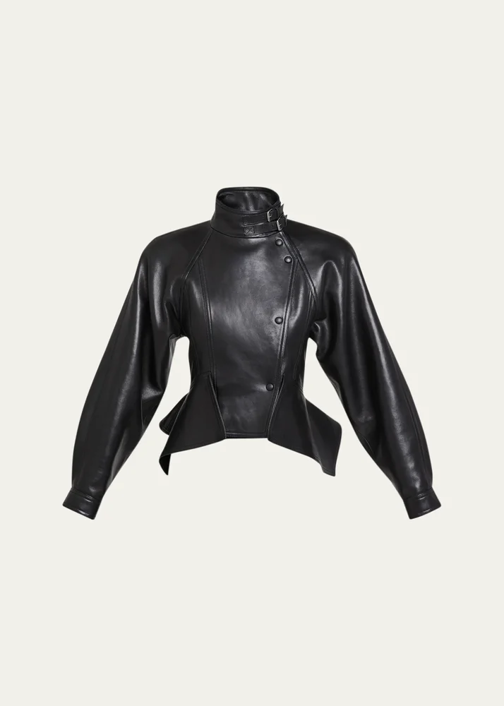 Leather Fitted Peplum Jacket