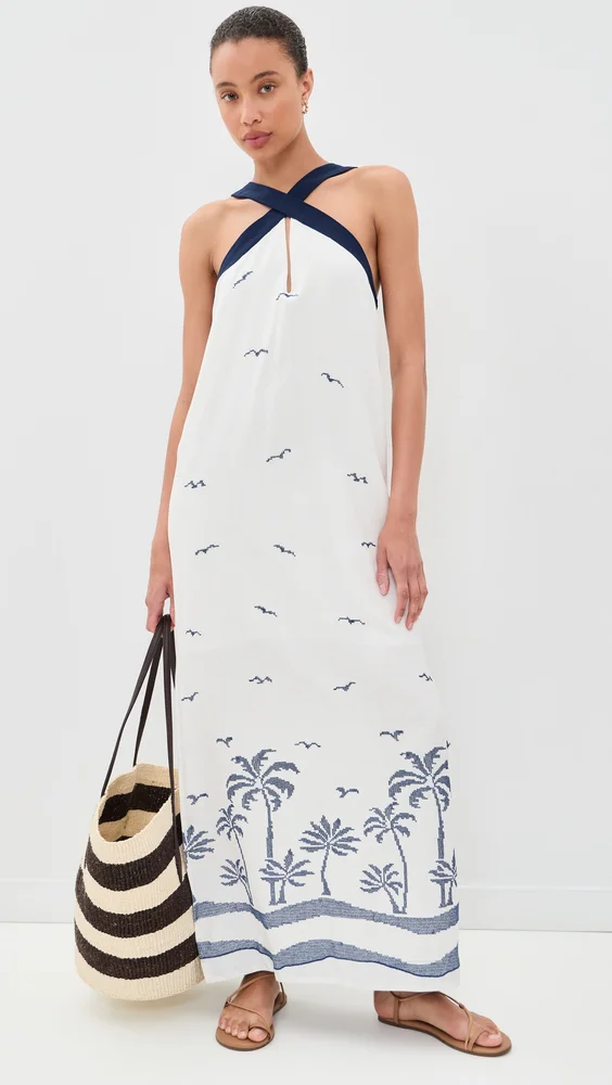 Nautical Embroidered Maxi Dress