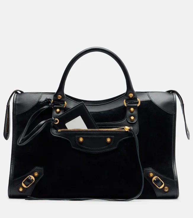 Le City Medium leather-trimmed suede tote bag