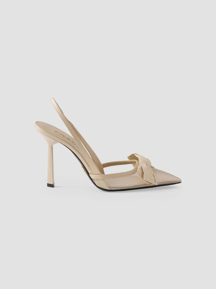 Mesh Fabric Slingback Pumps