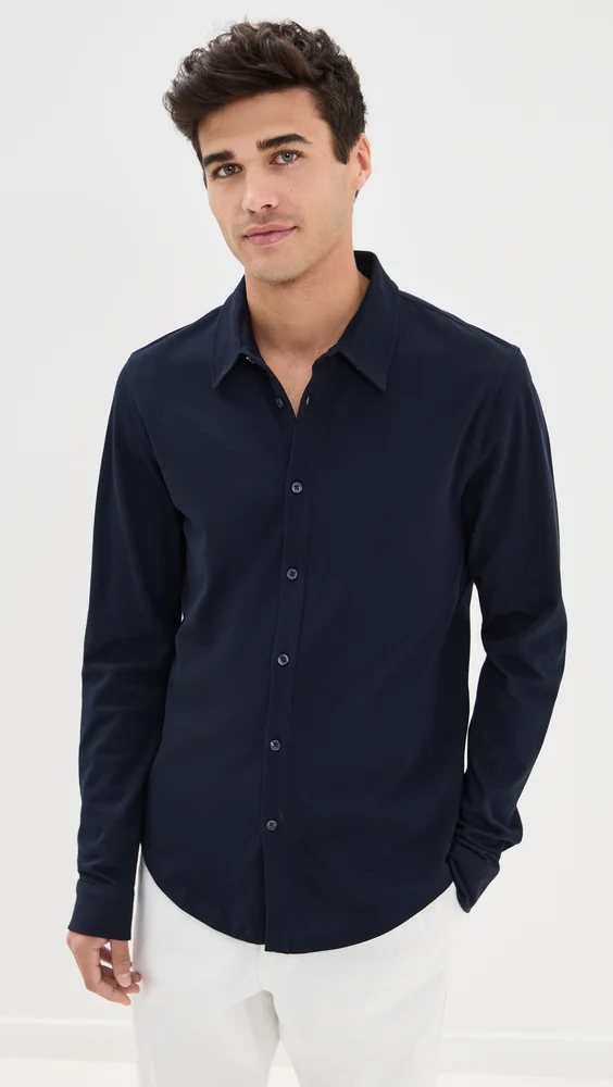 Giles Pique Knit Button Down